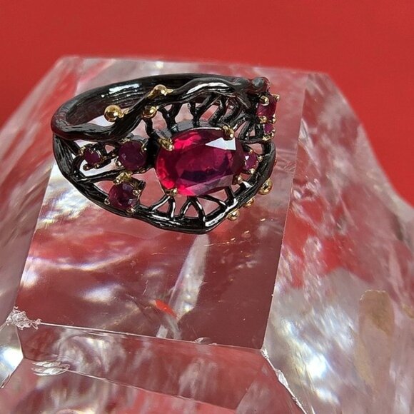 925 Sterling Silver Ring Sz 6.75 with Natural Ruby Gemstone - Picture 4 of 8